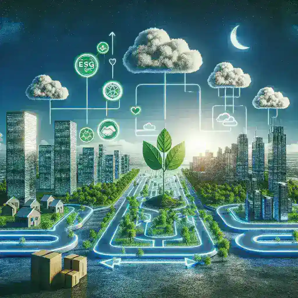 "Infographic illustrating the connection between sustainable cloud pathways and corporate ESG goals, highlighting key strategies for businesses to enhance their environmental, social, and governance initiatives through cloud technology."