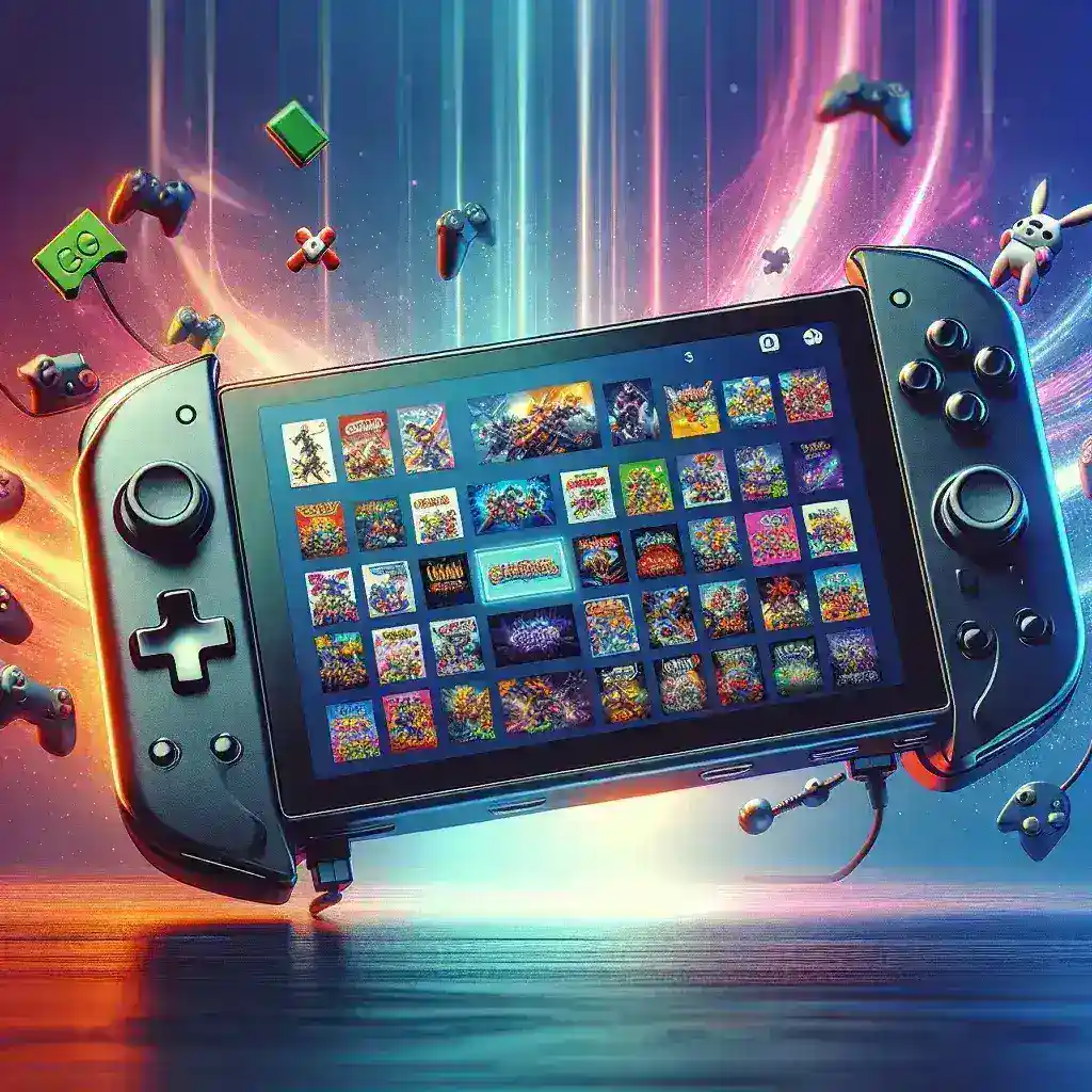 "Image showcasing the Nintendo Switch 2 console, highlighting its backward compatibility feature that allows gamers to play the entire Nintendo Switch library, featuring vibrant graphics and a modern design."