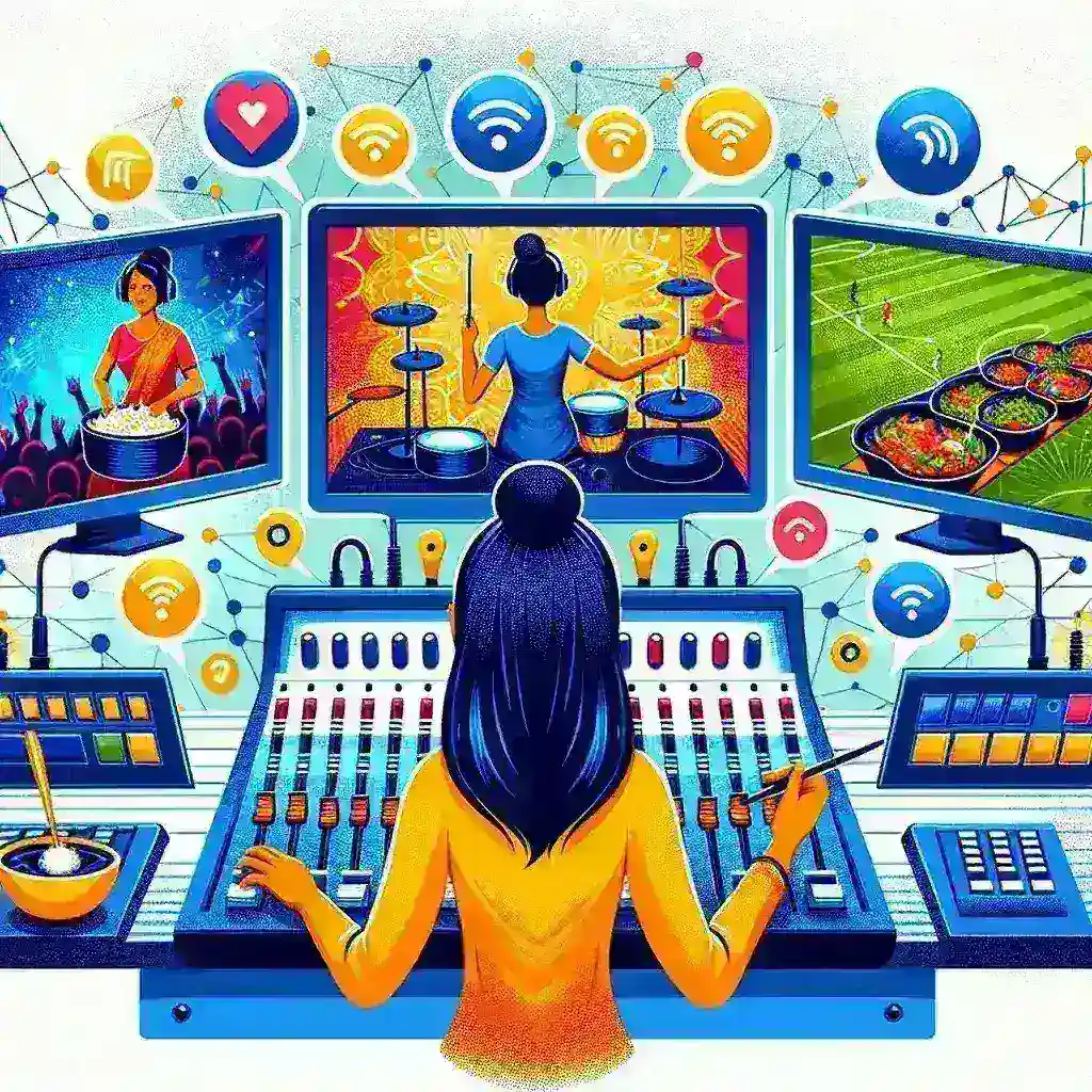"Person using a computer with multiple screens to livestream on various platforms, illustrating the process of multi-platform broadcasting for an article on livestreaming techniques."