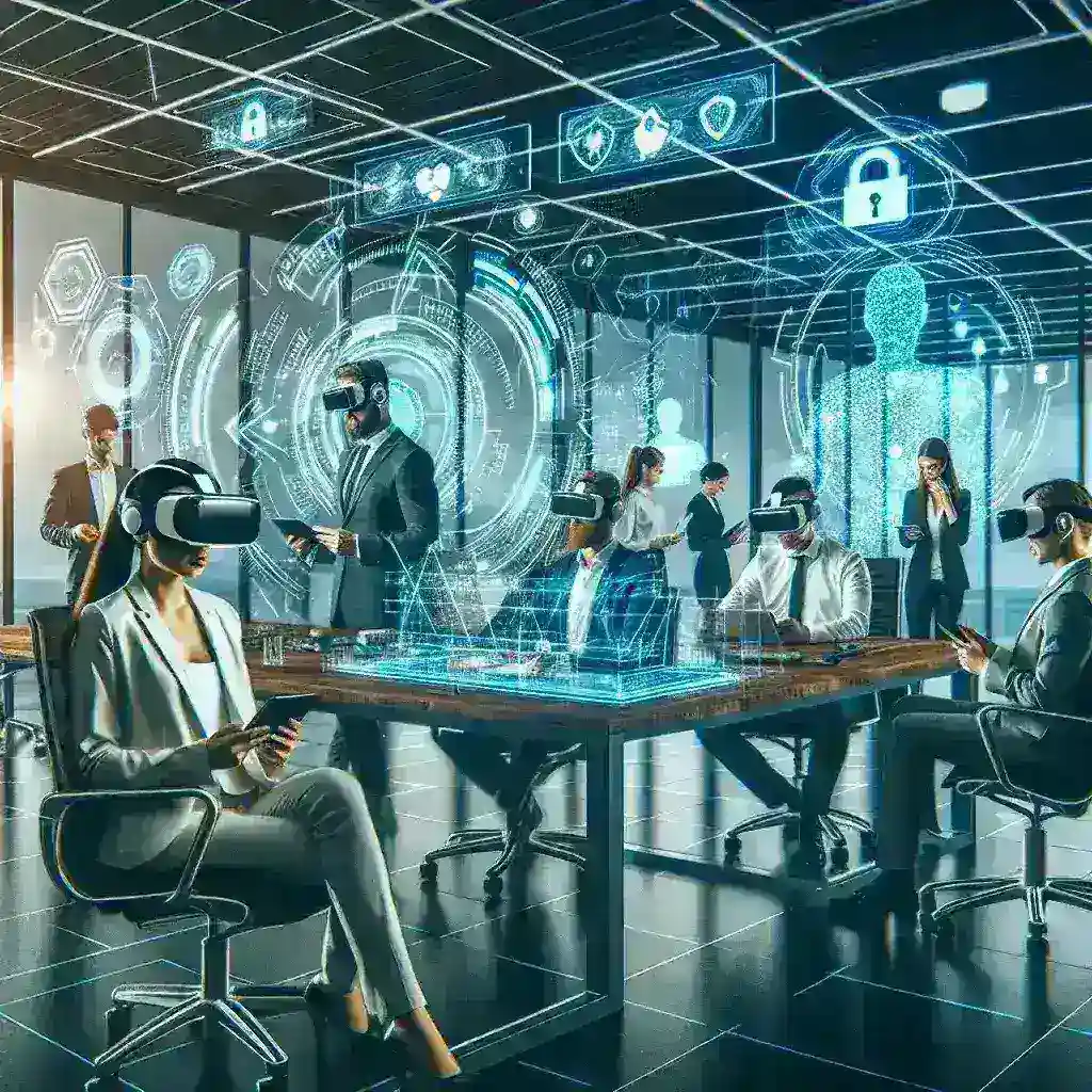 "Meta's Horizon Workrooms interface showcasing secure file sharing features for enterprises, highlighting collaboration tools in a virtual workspace."